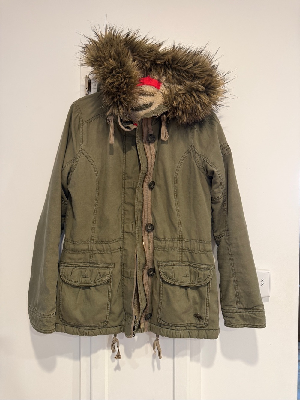 Abercrombie & Fitch y2k Olive Green Utility Parka Faux Fur Hood